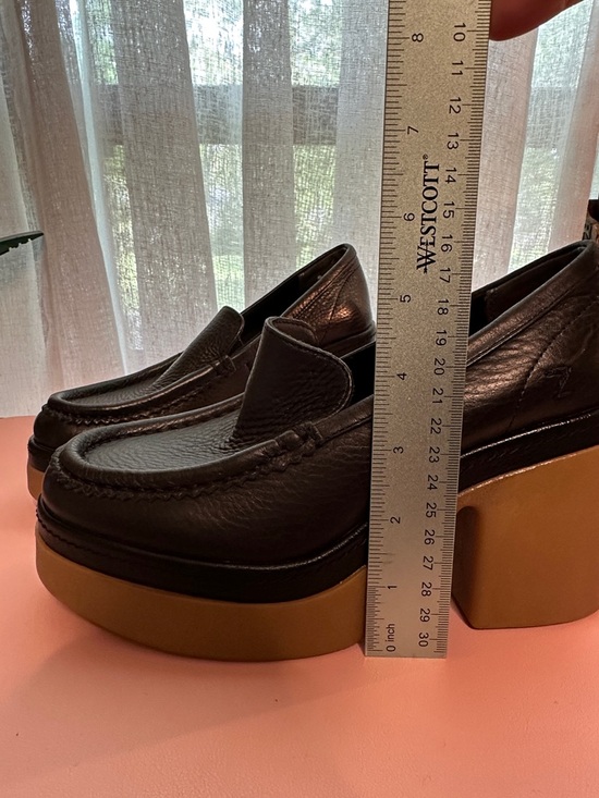 Zodiac Black Leather Platform Loafers with Brown Block Heel - Picture 6 of 10